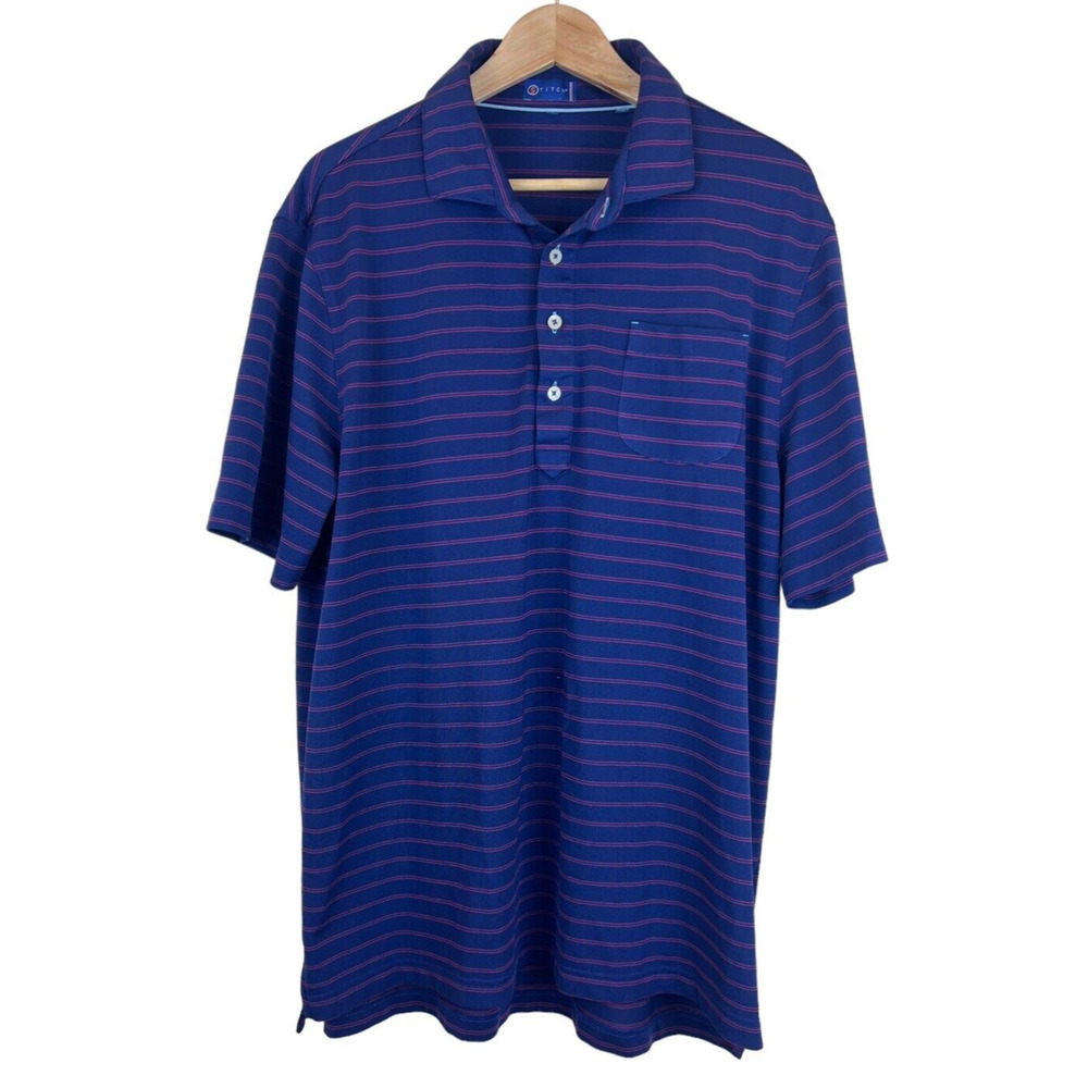 Stitch Golf Performance Polo Shirt Men's Large L Blue Navy Striped Stretch